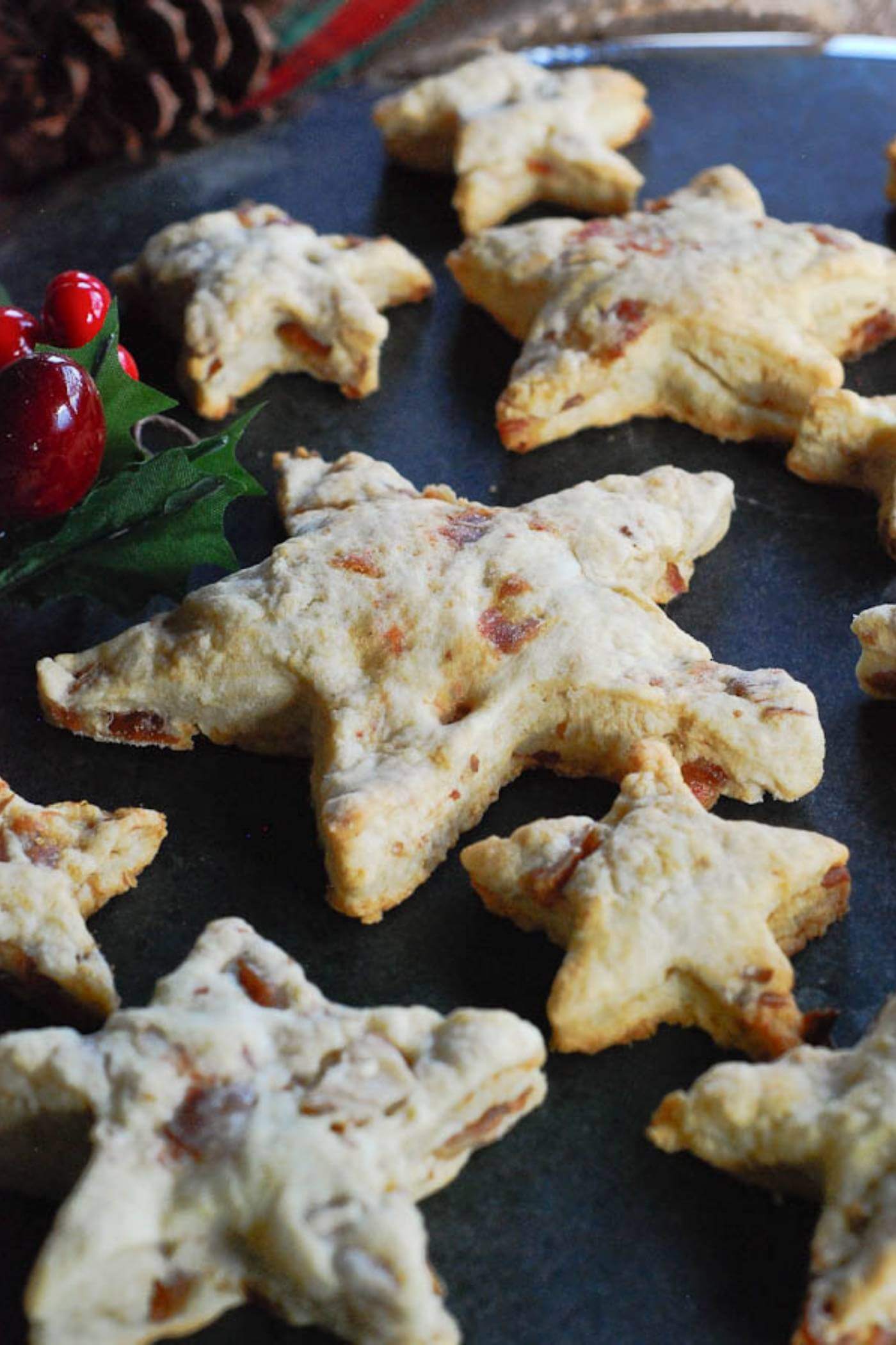 date cookies on tray.