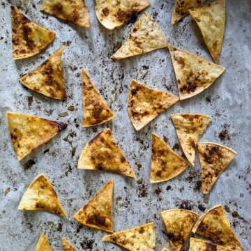 homemade tortilla chips on pan