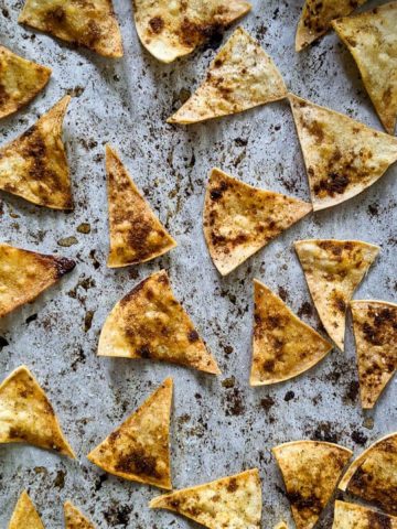 homemade tortilla chips on pan