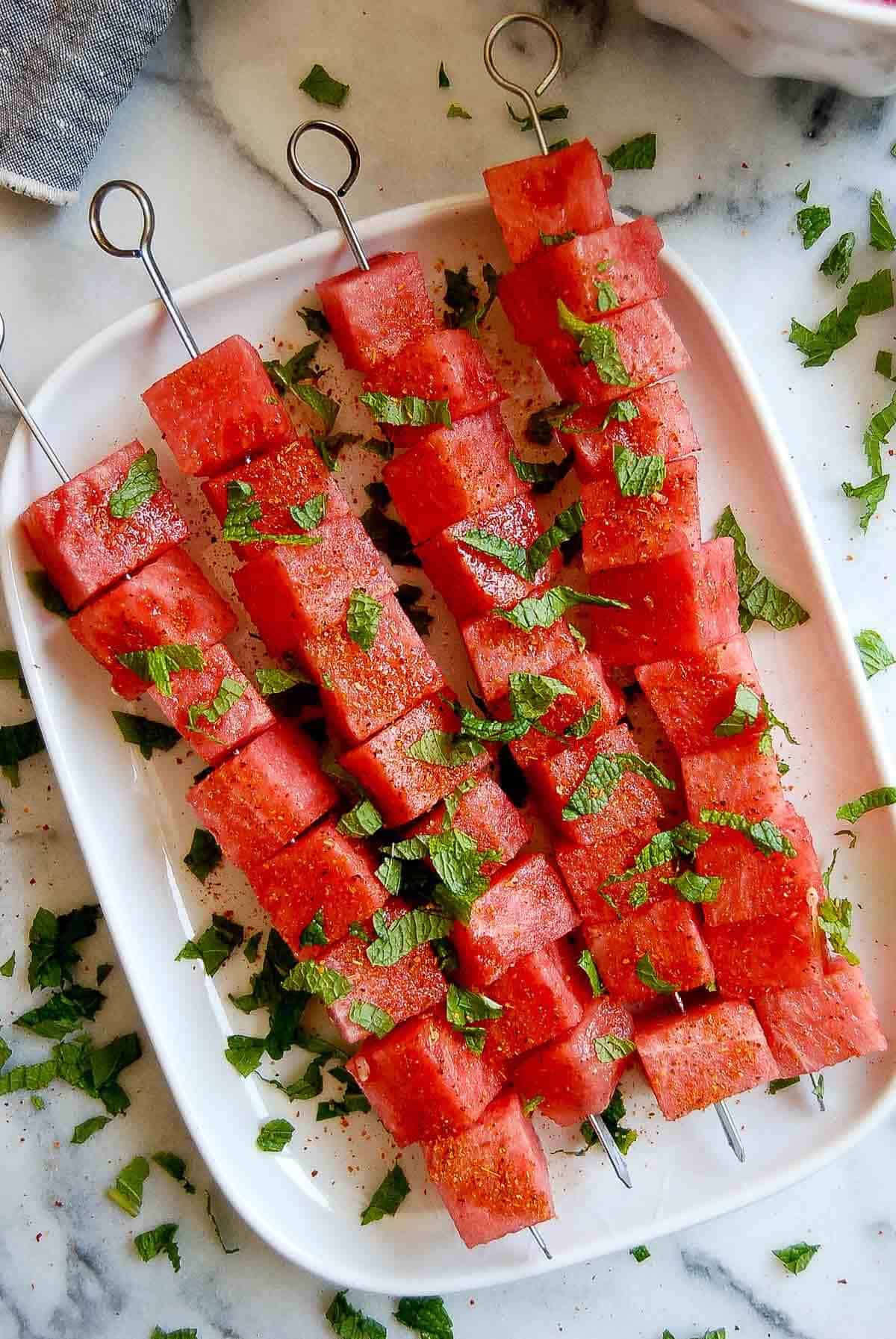 tajin watermelon on plate.