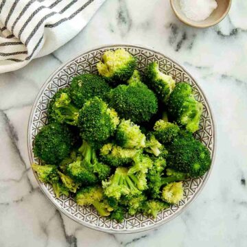 perfectly steamed broccoli from the instant pot in serving bowl.