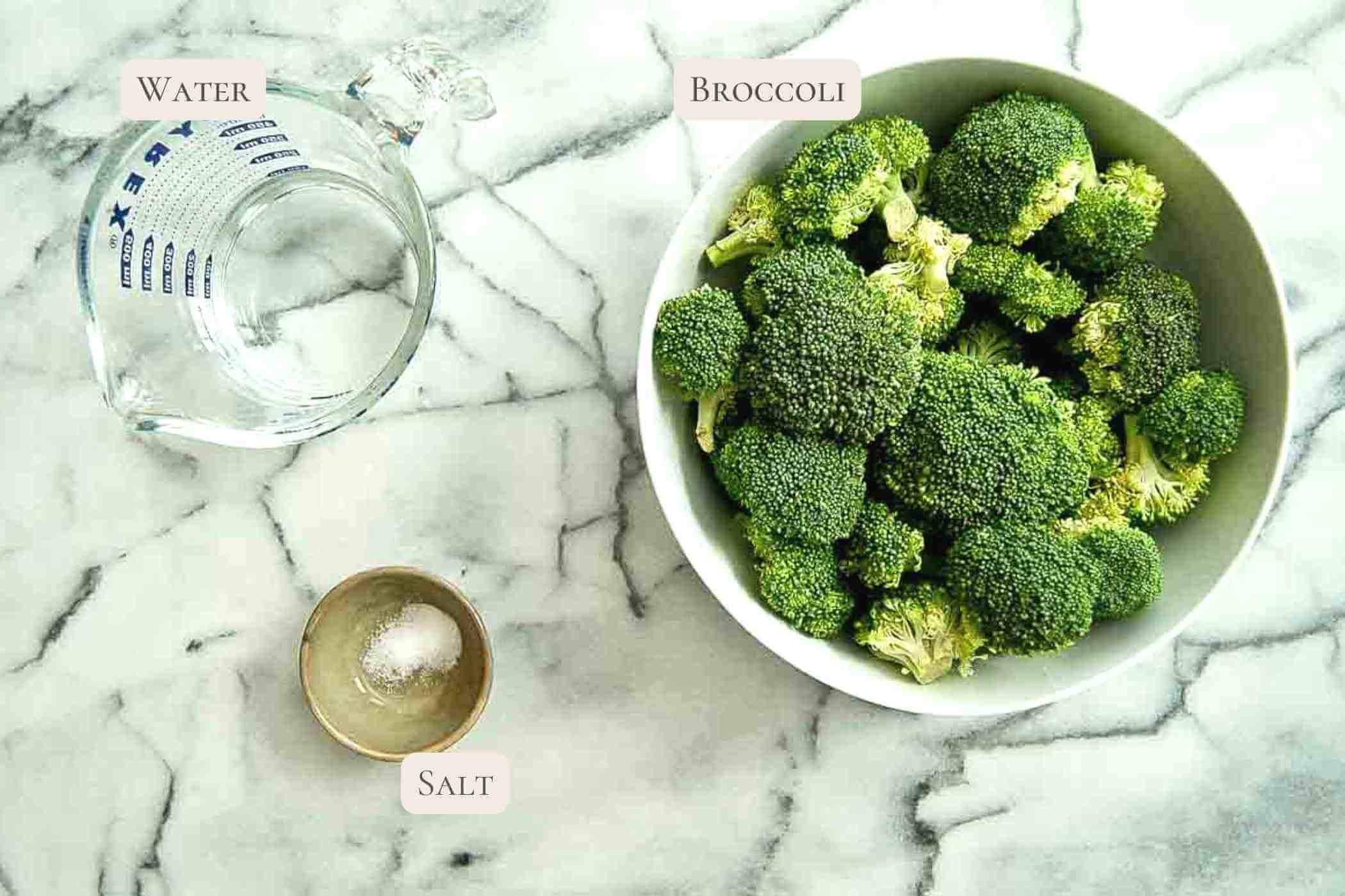 ingredients for instant pot steamed broccoli in counter.