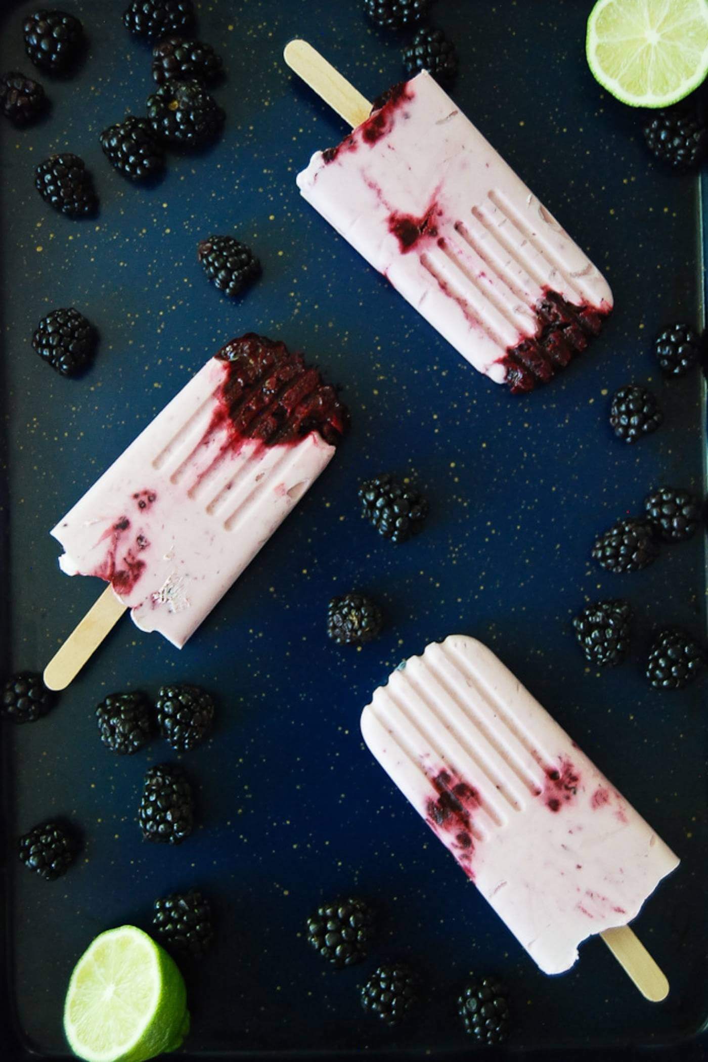 Blackberry Creamsicle on tray with blueberries.