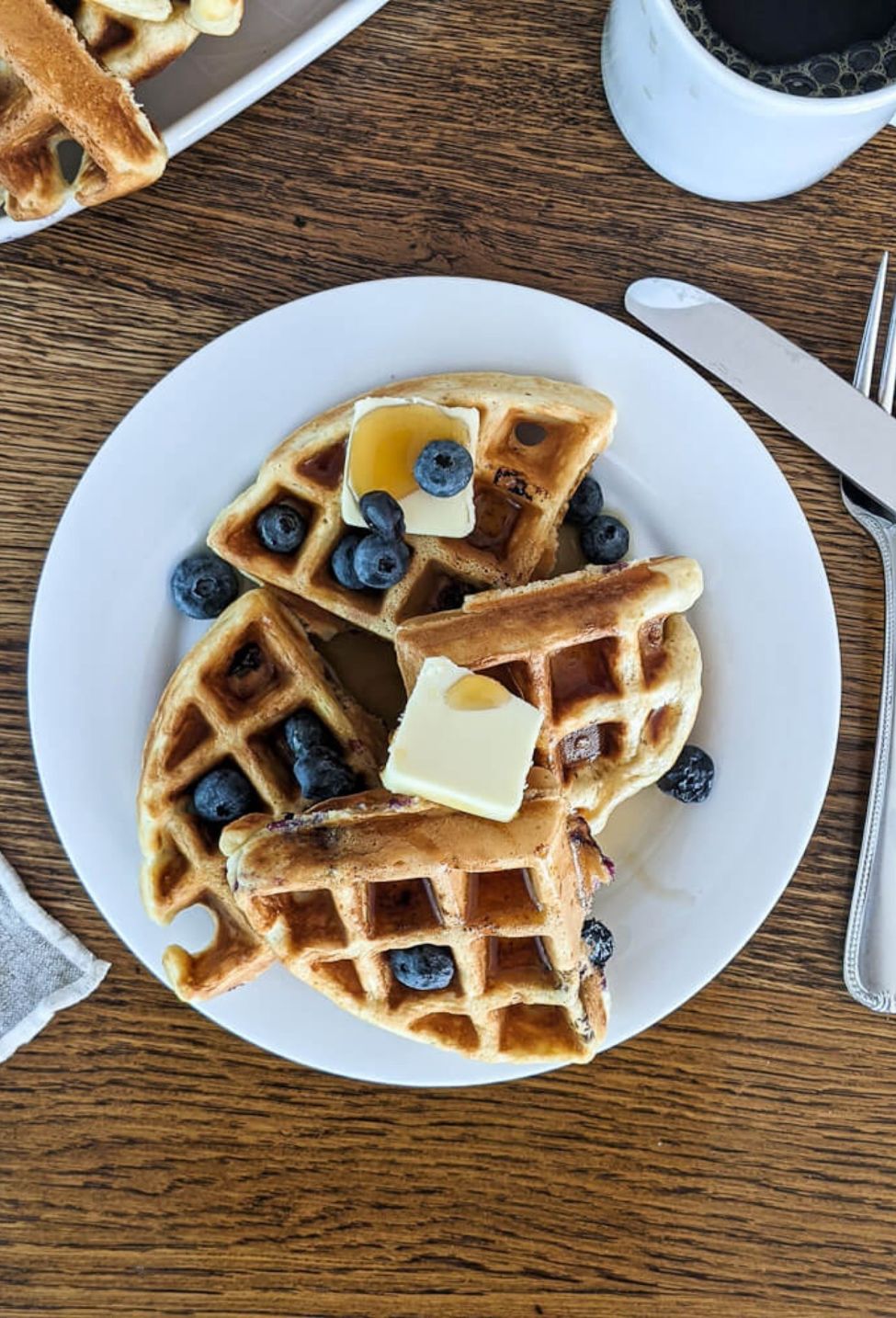 Homemade blueberry waffles closeup.