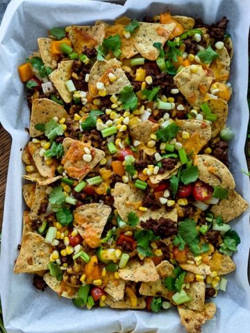 Sheet Pan Nachos On Table