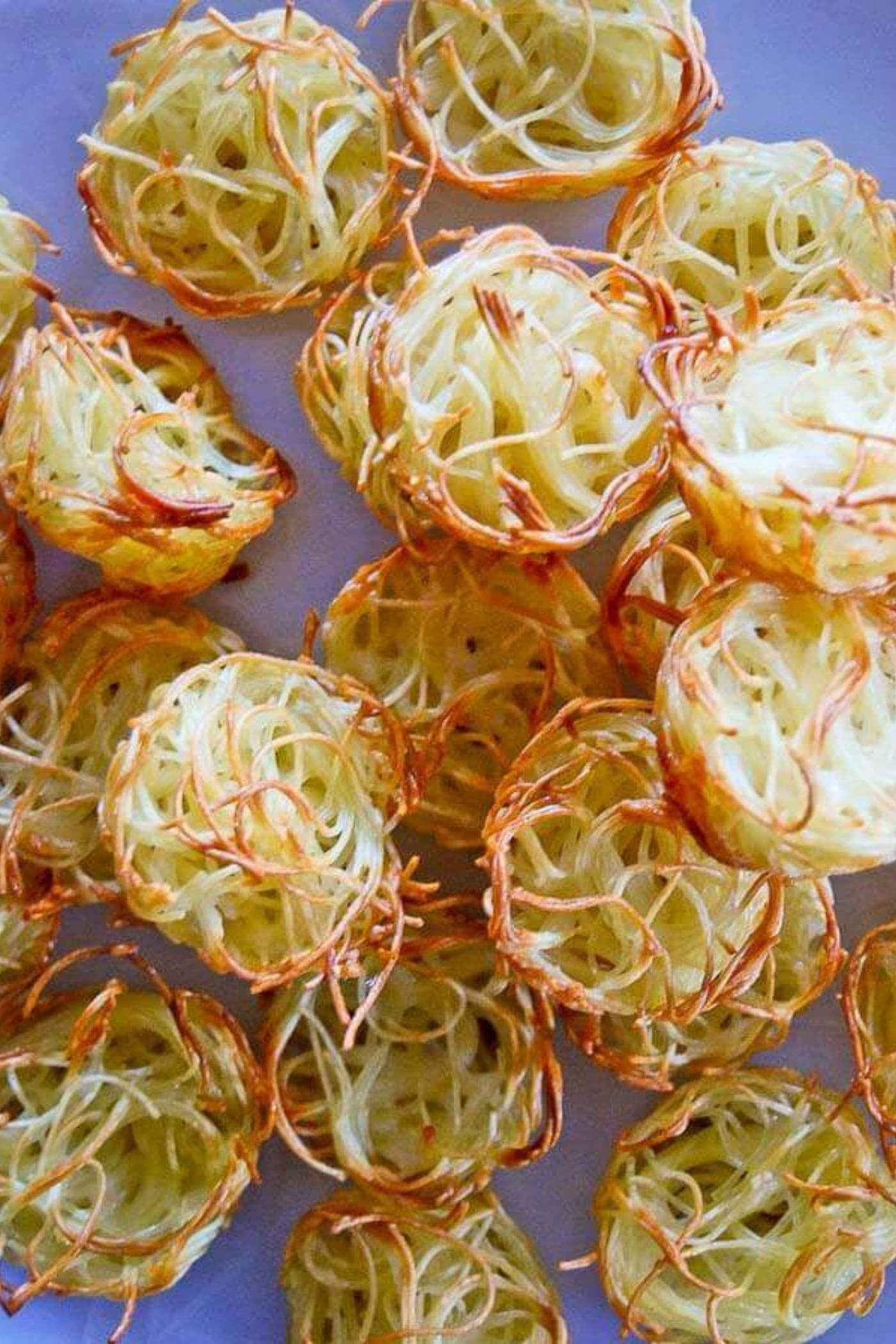 baked pasta nests in a pile.