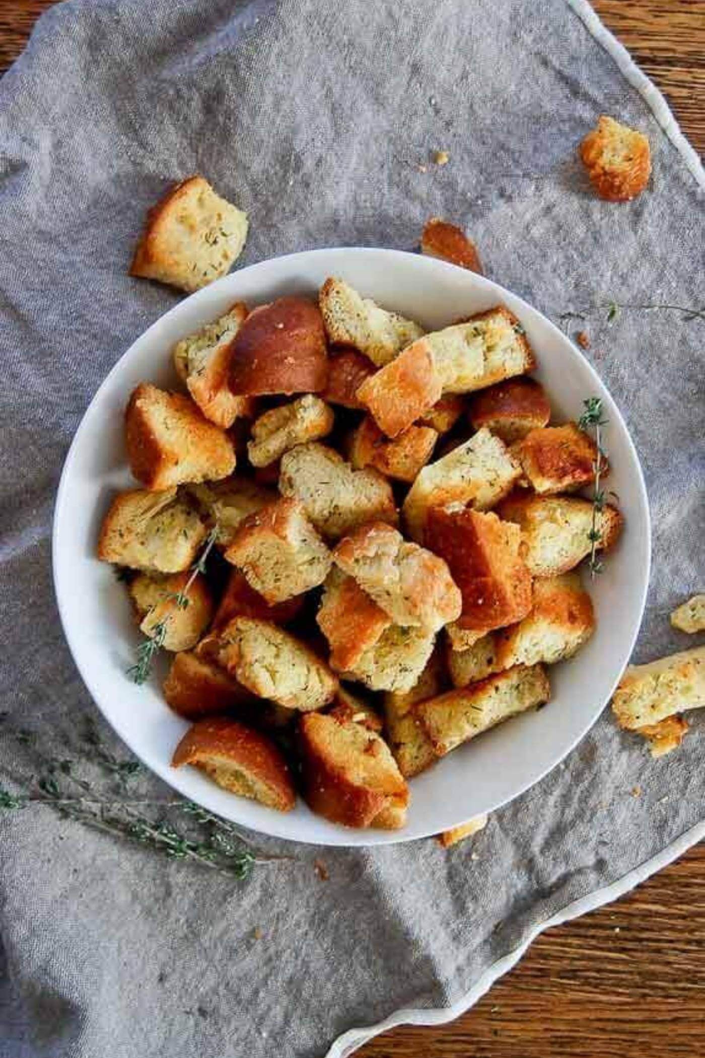 crunchy croutons in bowl