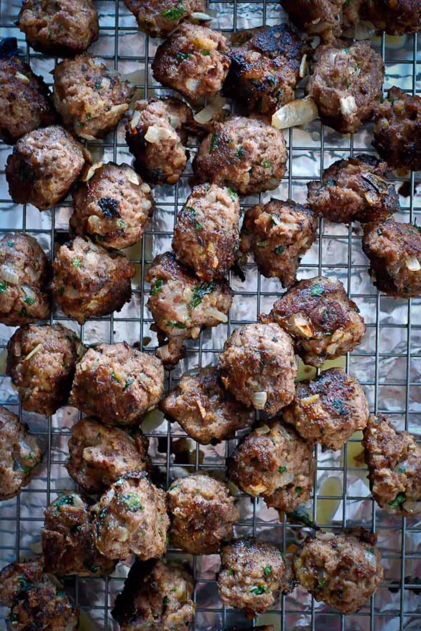 meatballs on roasting tray.