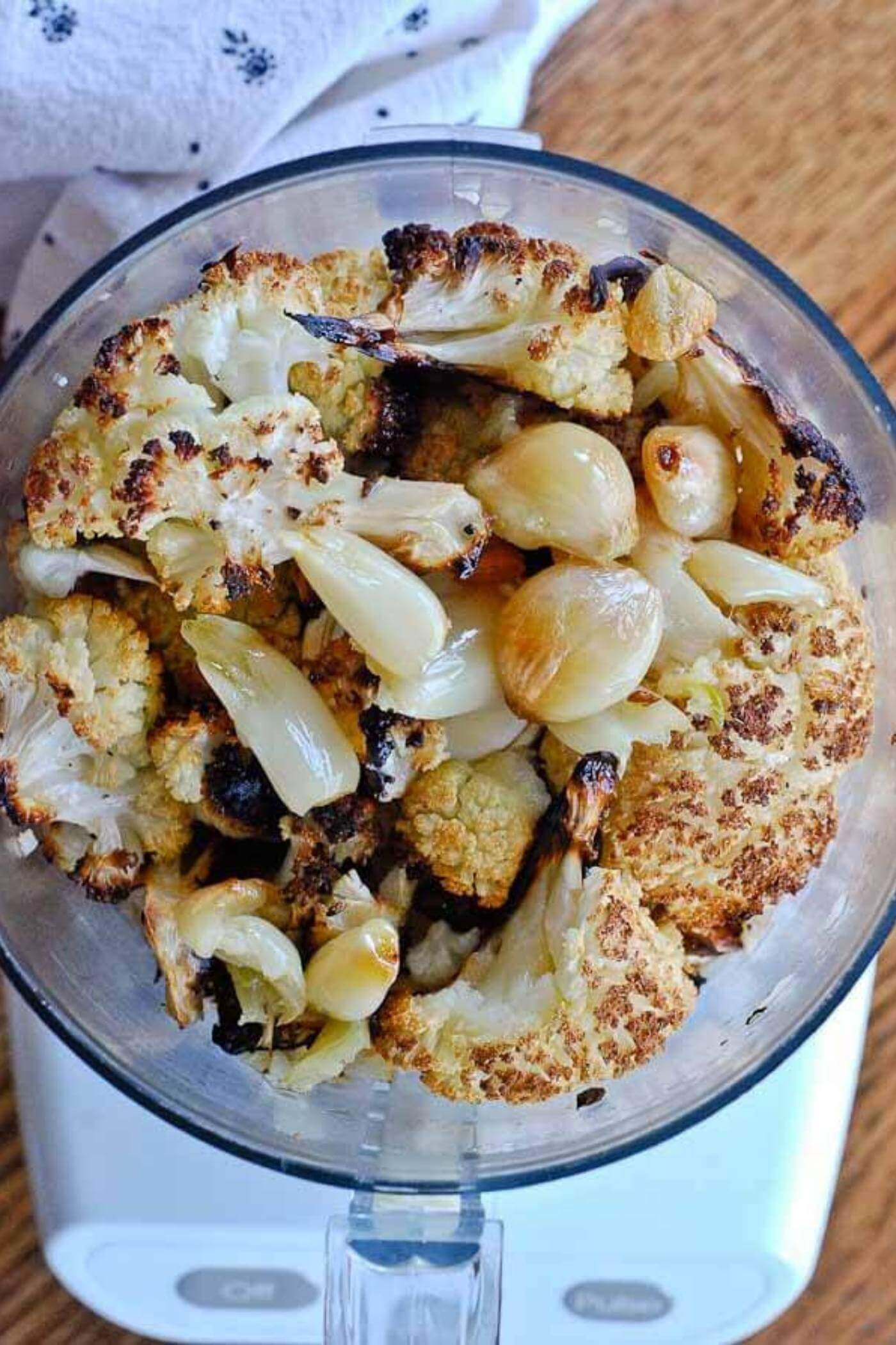 roasted cauliflower and garlic in food processor.