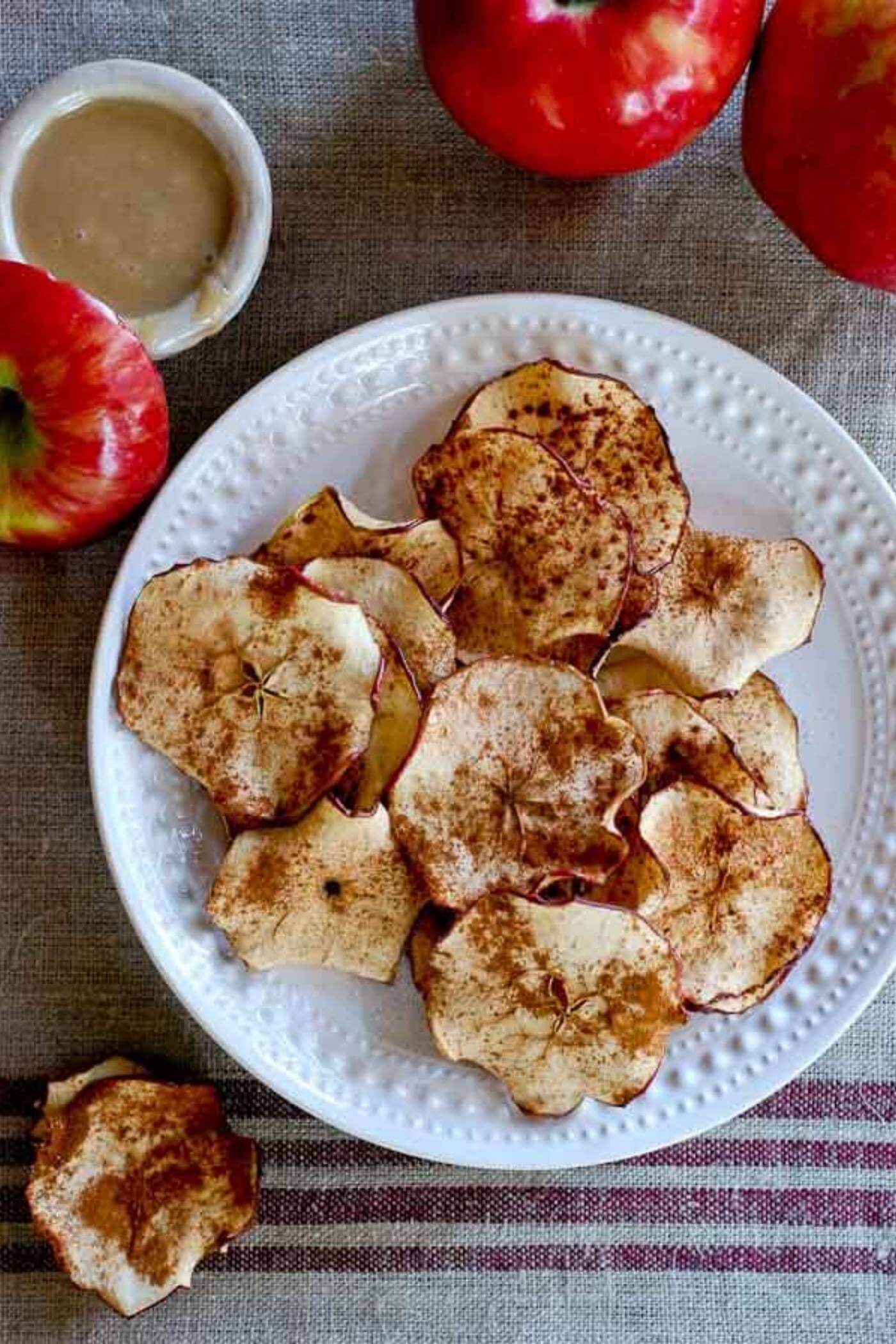 Apple Chips With Maple Tahini Dipping Sauce.