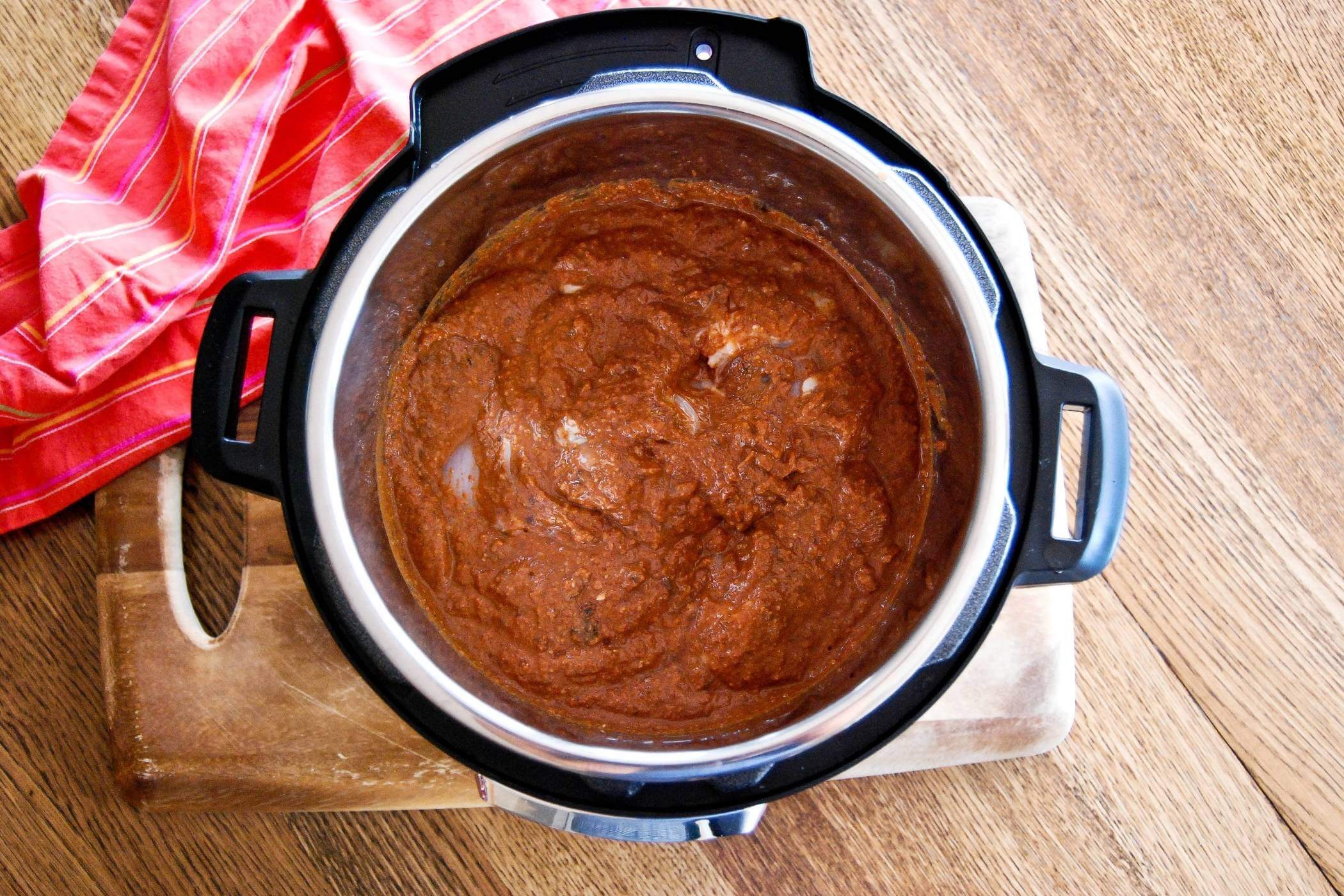 mole sauce in crock pot.