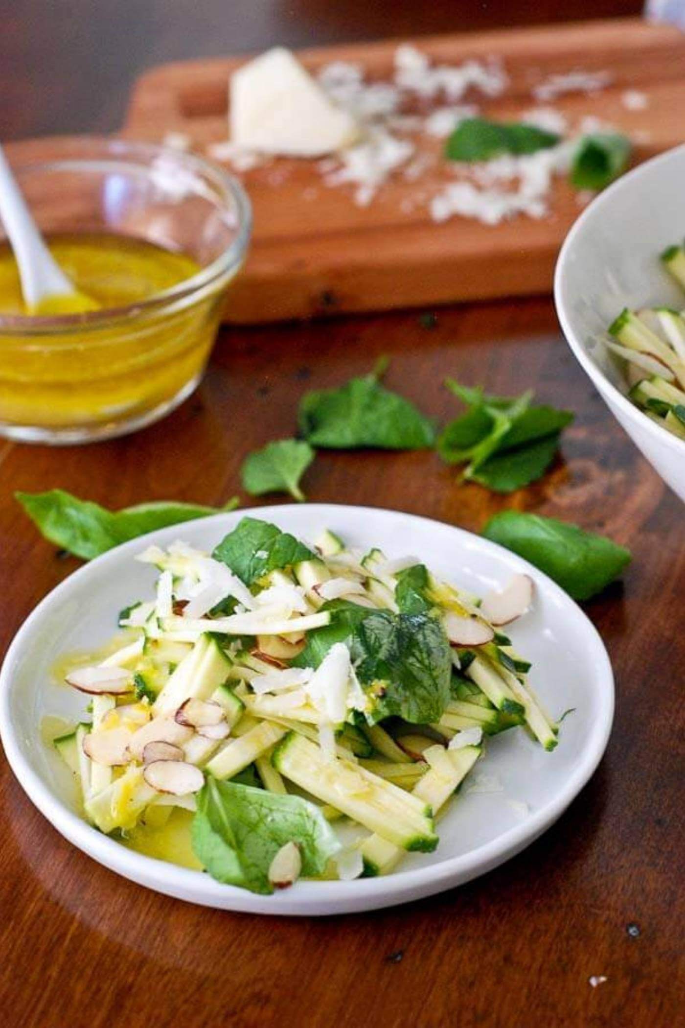 chopped zucchini and herb salad with parmesan.