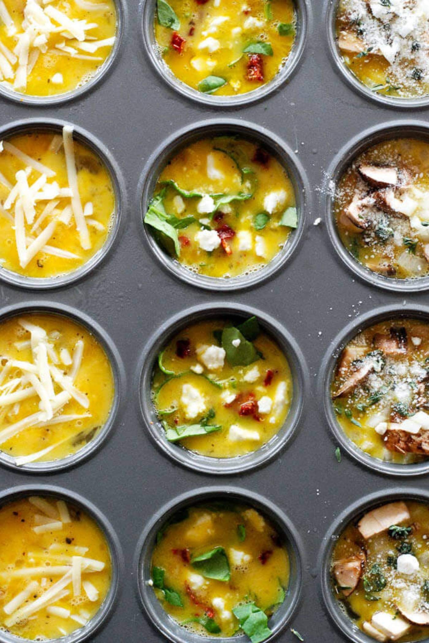 egg muffin cups in muffin tin prebake.