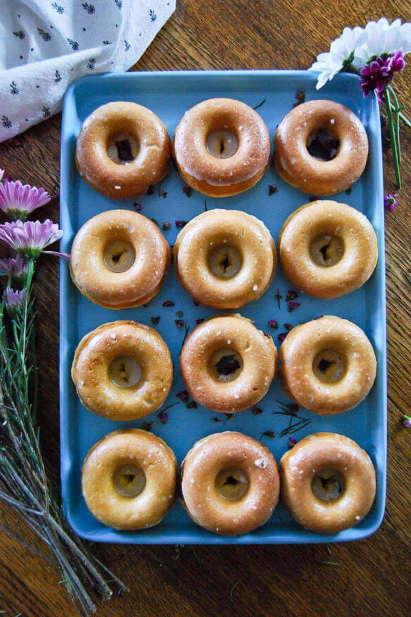  cake donuts on baking sheet.