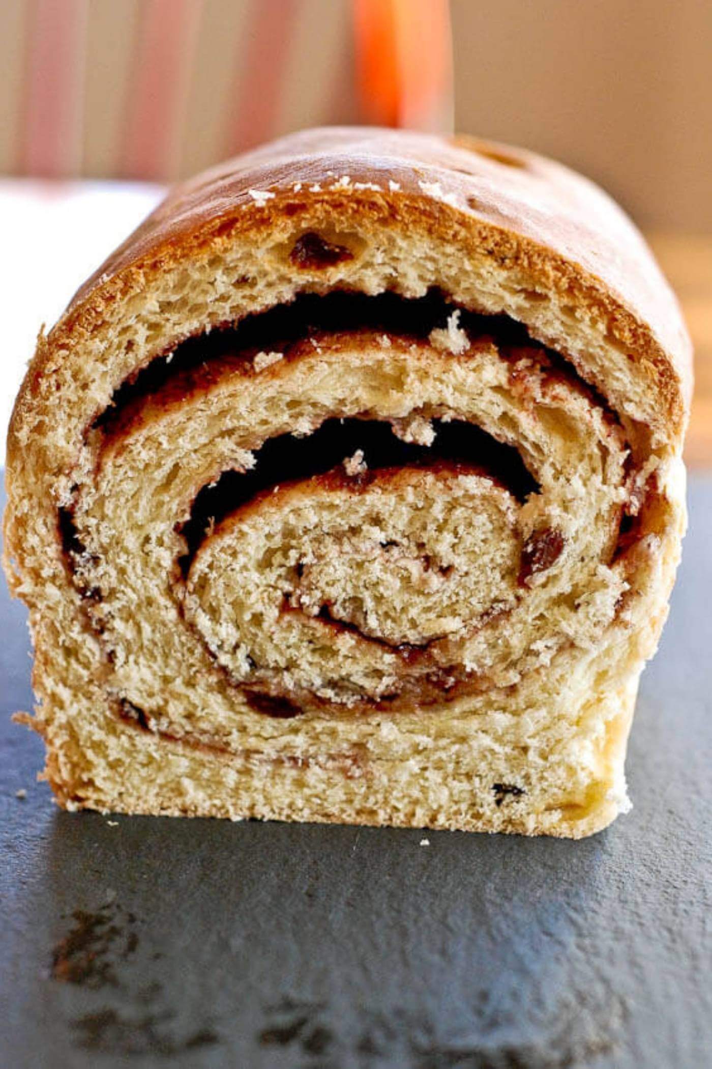 cinnamon raisin bread, halved.