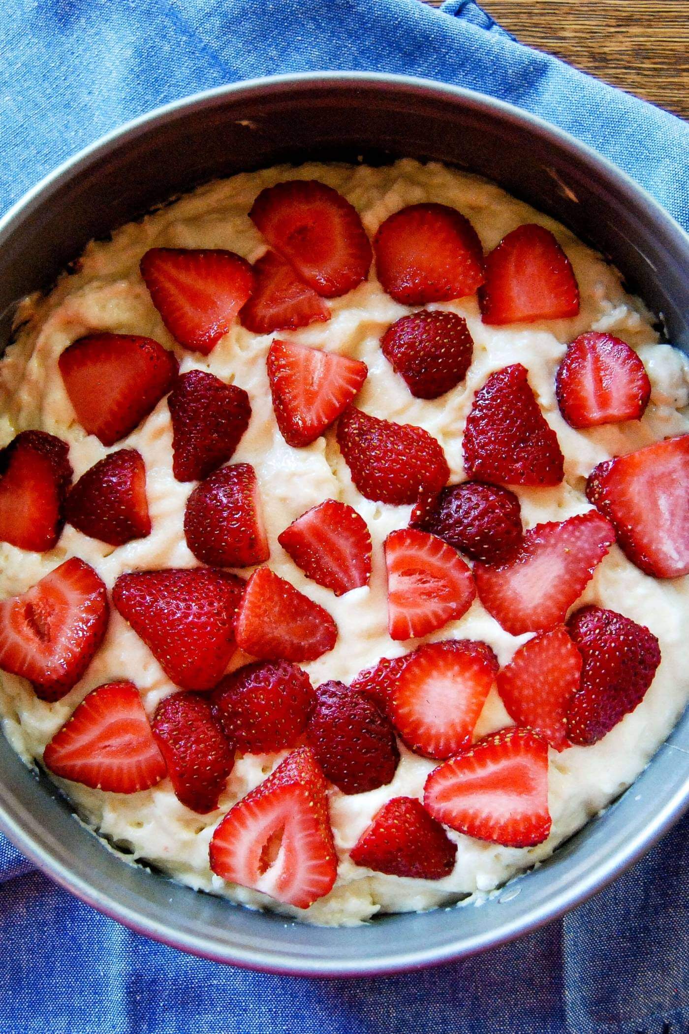 lemon and strawberry cake - pre-baked in pan.