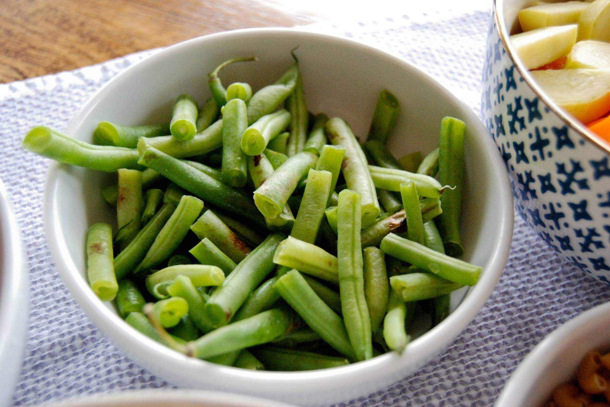 green beans for chicken minestrone soup in bowl.