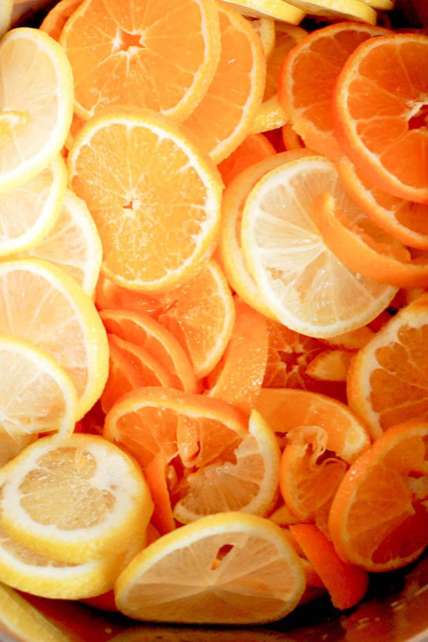 orange and lemon slices in instant pot.