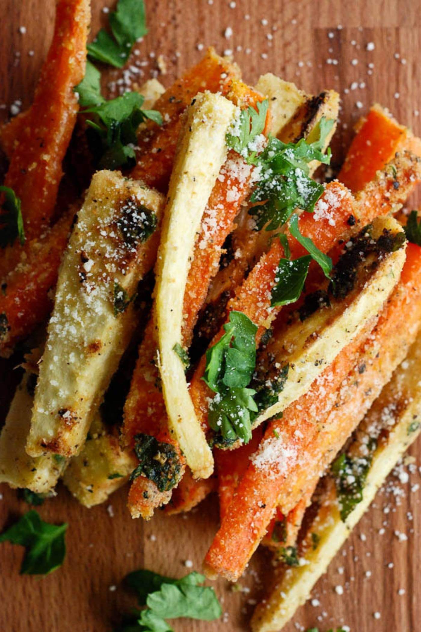 baked parmesan carrot and parsnip fries.