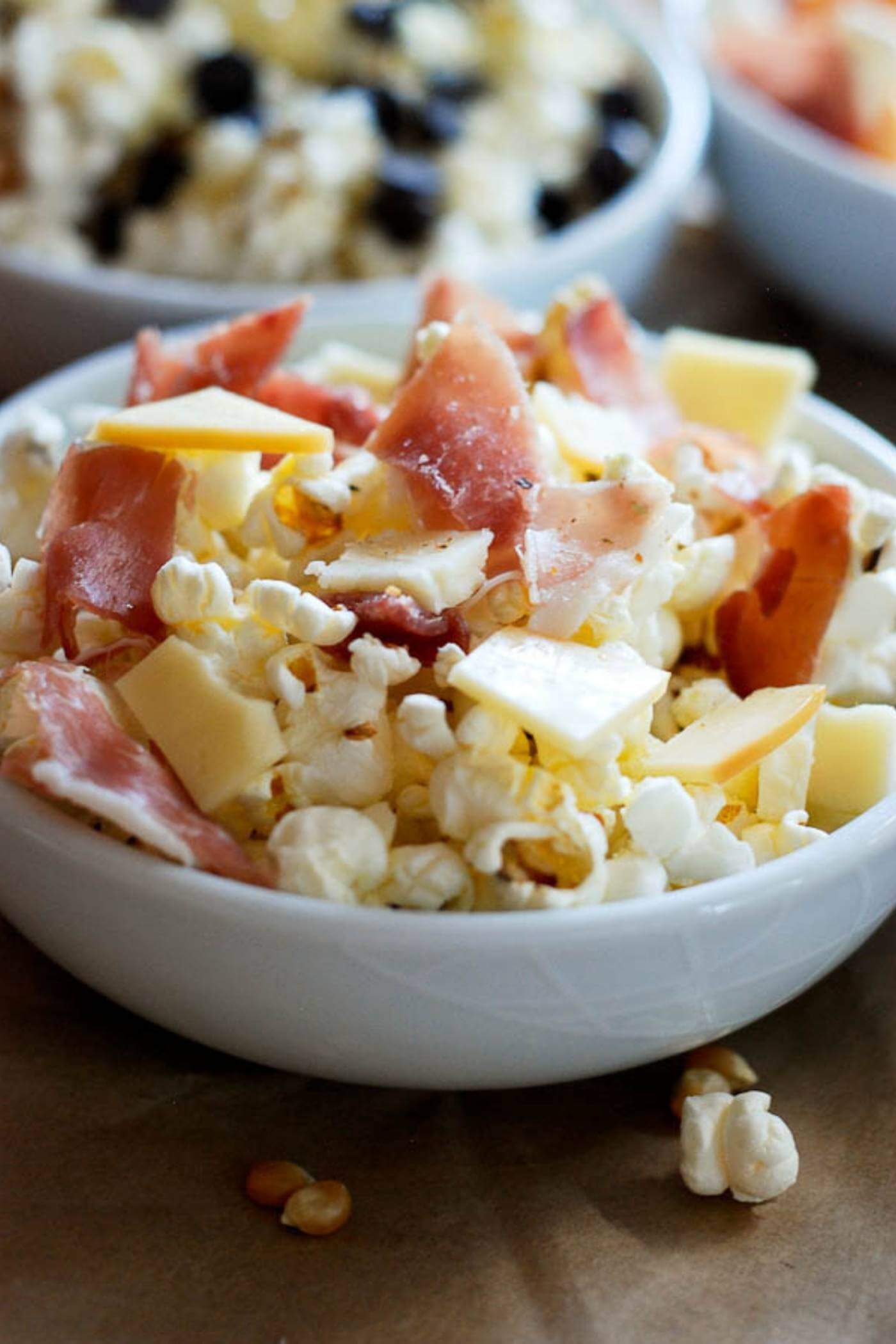 prosciutto and gouda popcorn.