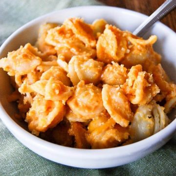 pumpkin mac and cheese in bowl