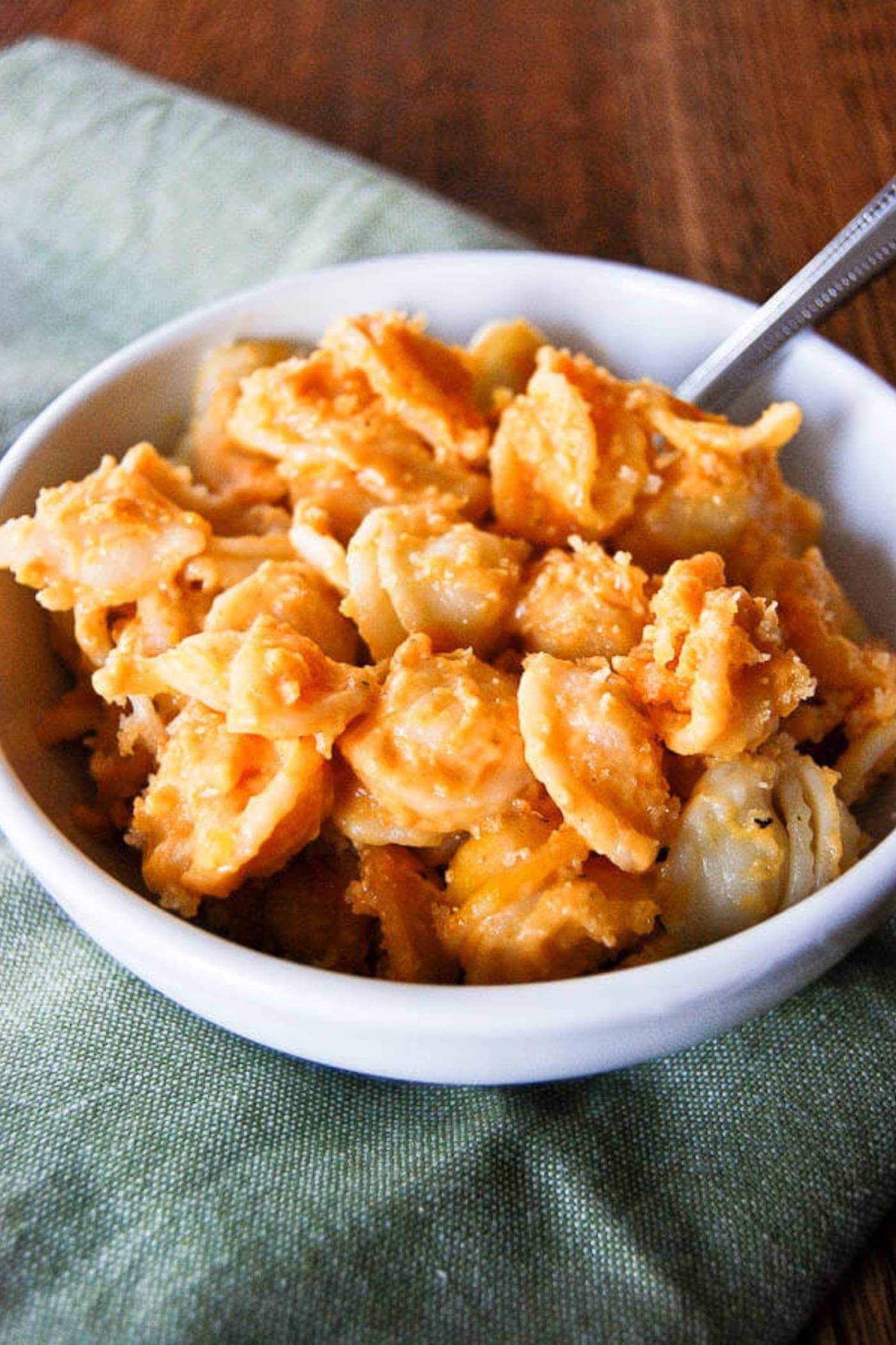 pumpkin mac and cheese in bowl