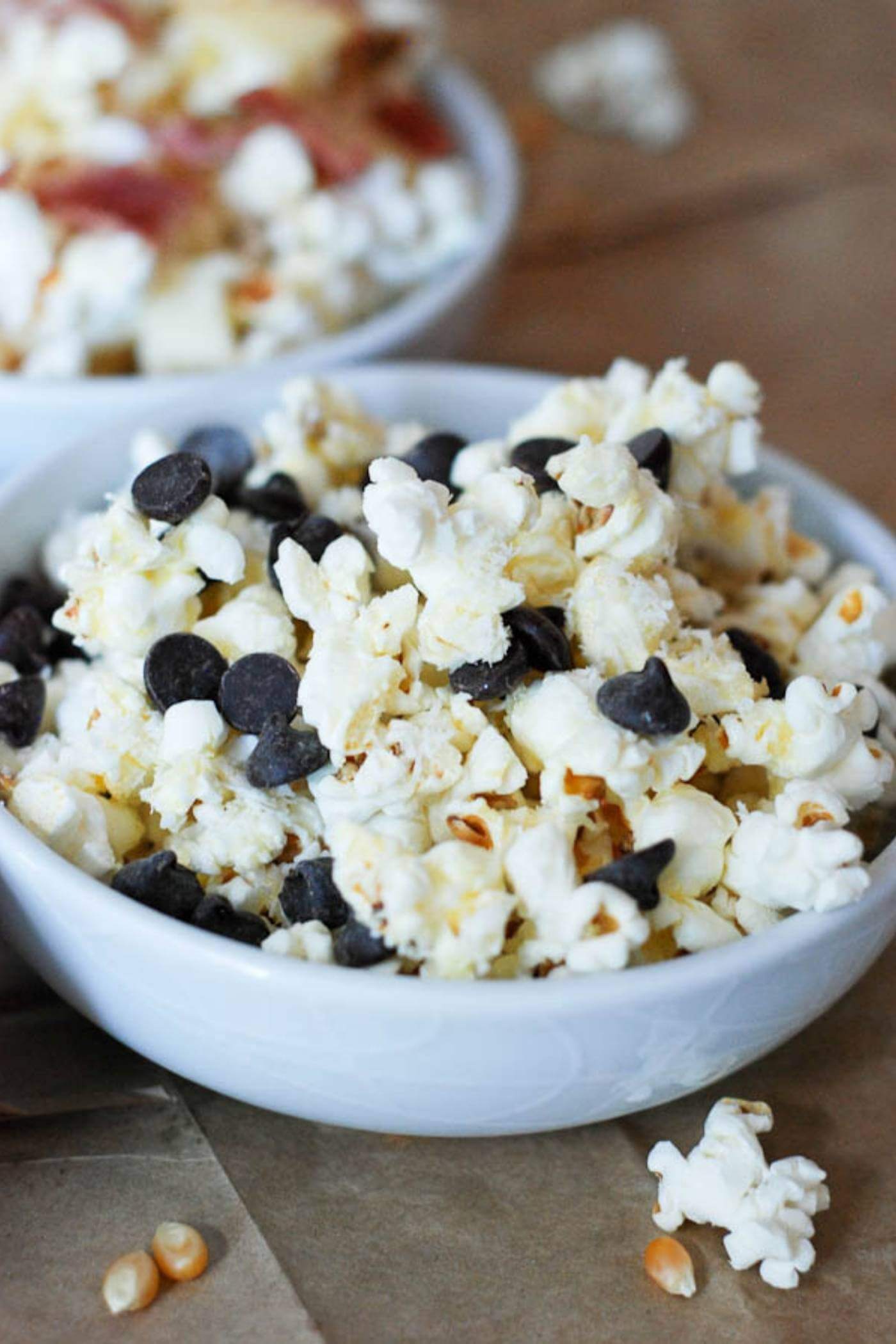 trail mix popcorn in bowl.