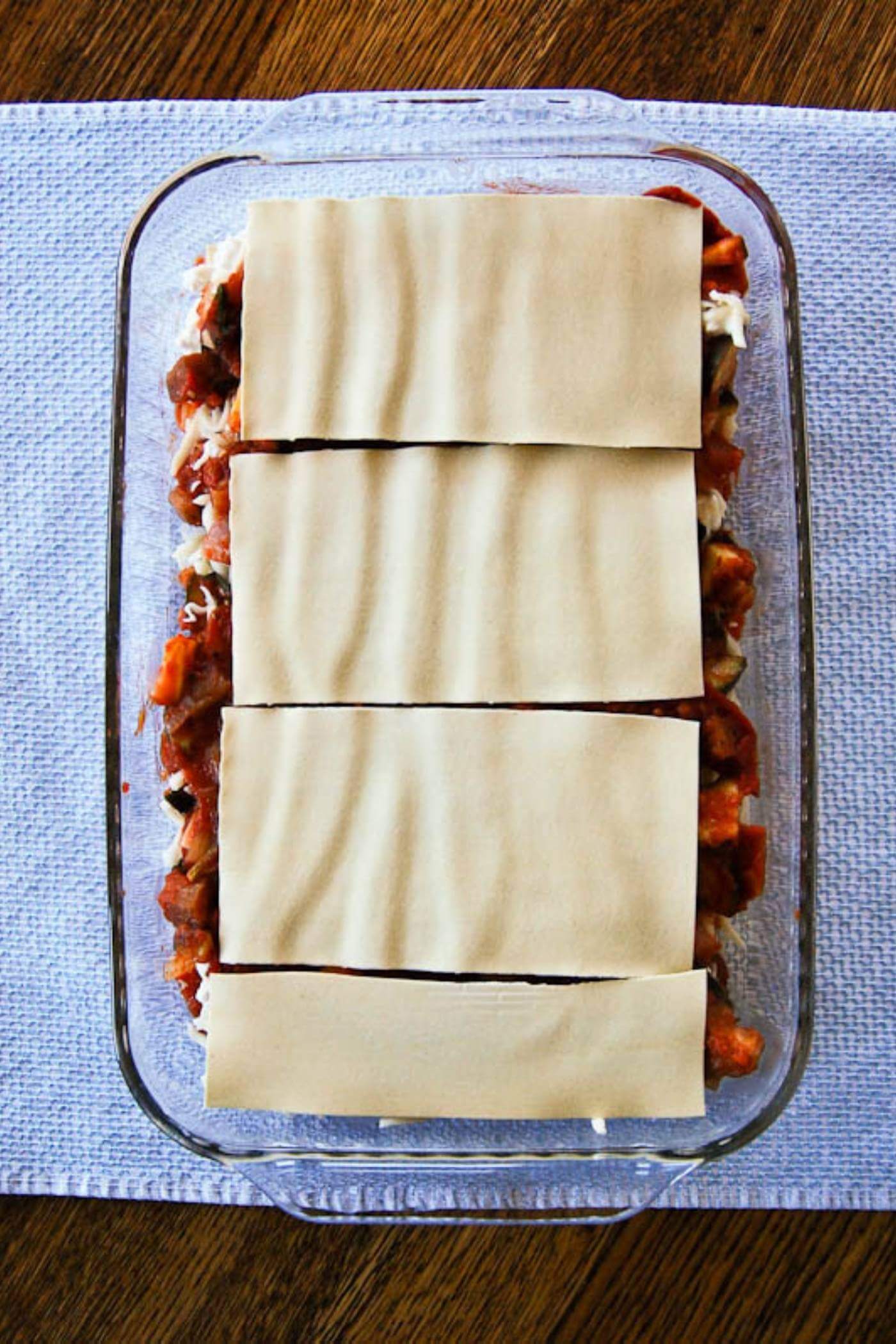 vegetable lasagna assembly - noodles.