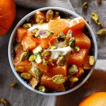 whipped creme fraiche and citrus parfait in bowl