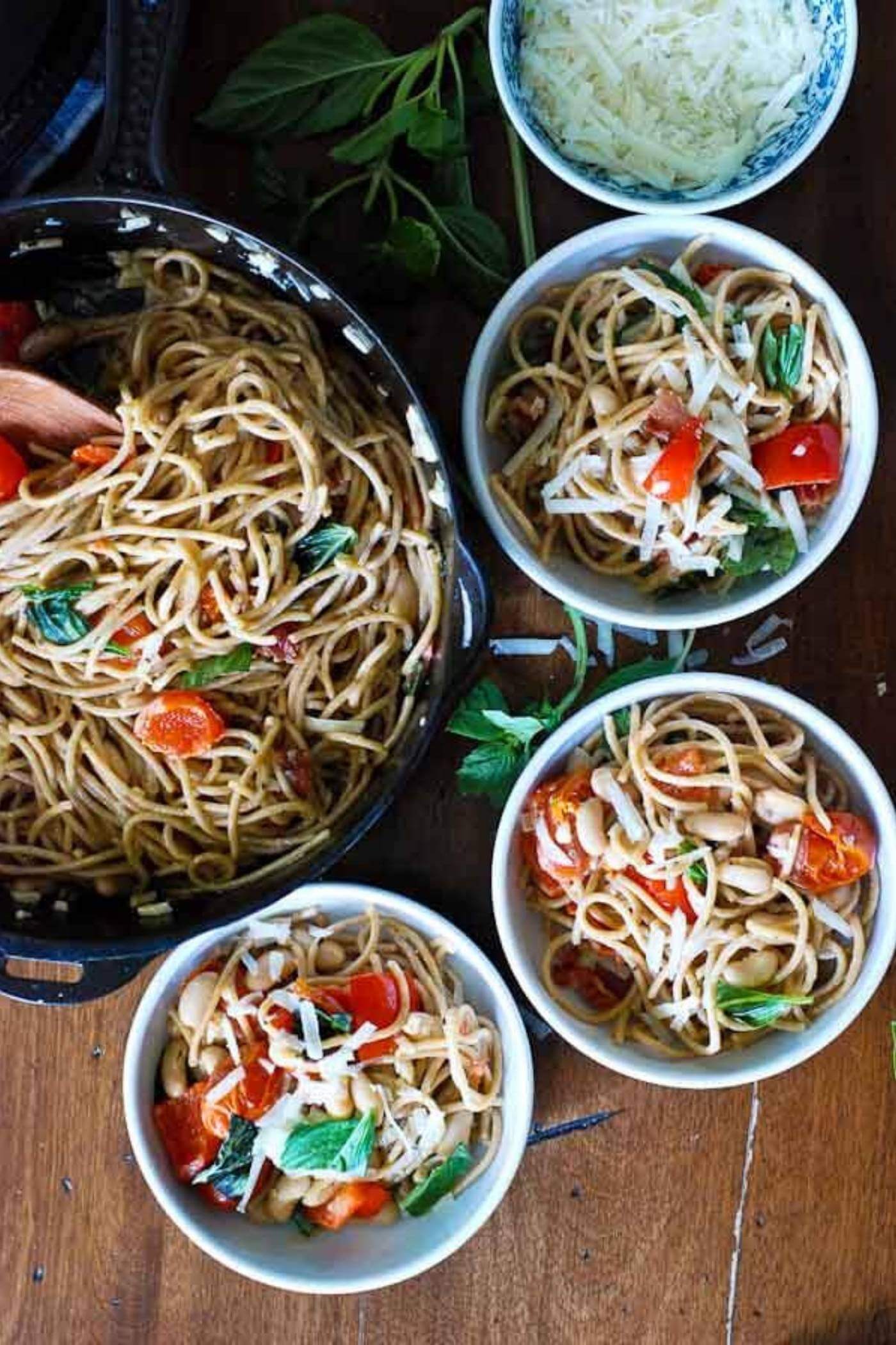 easy weeknight white bean pasta in pot.