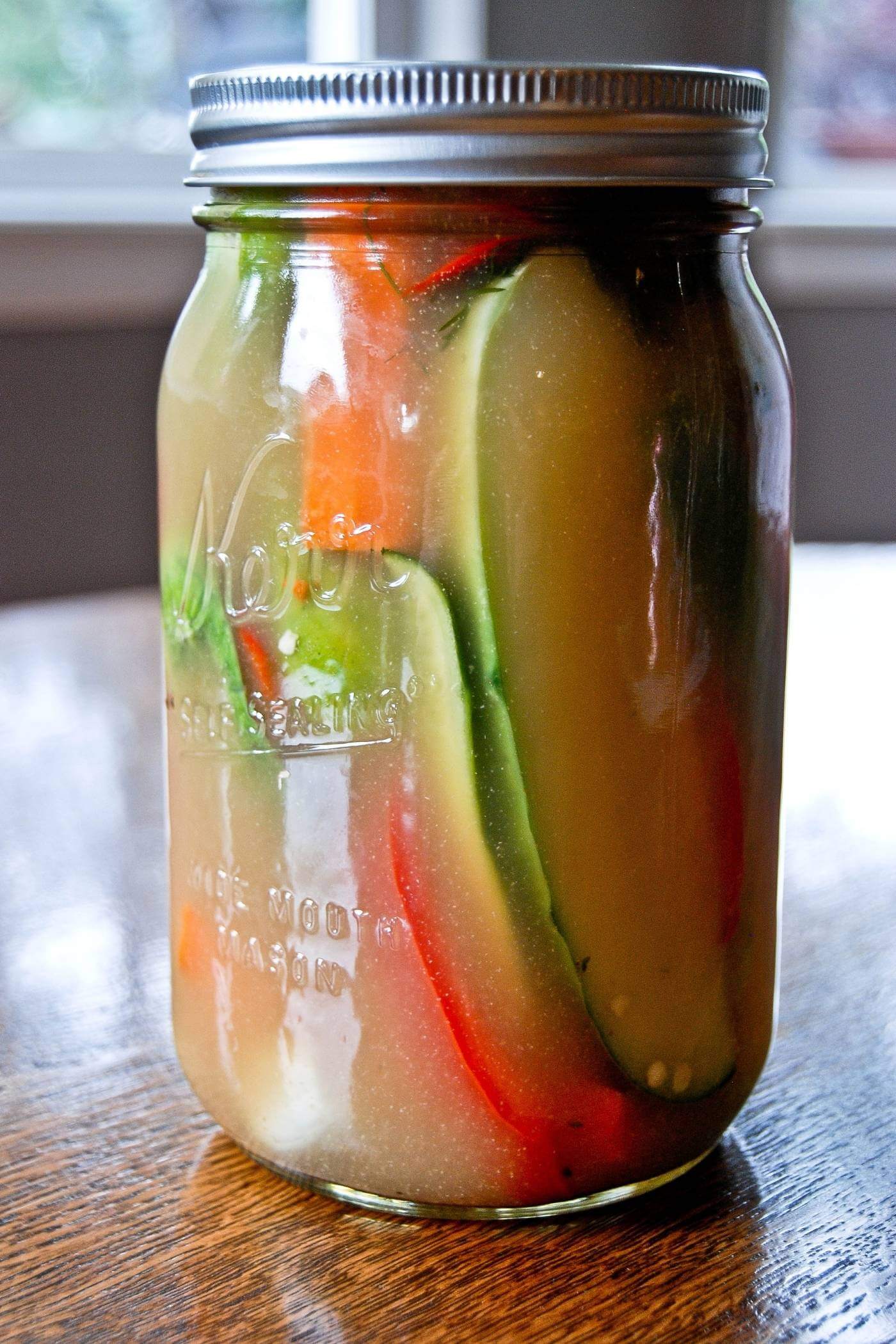 homemade pickles in jar.