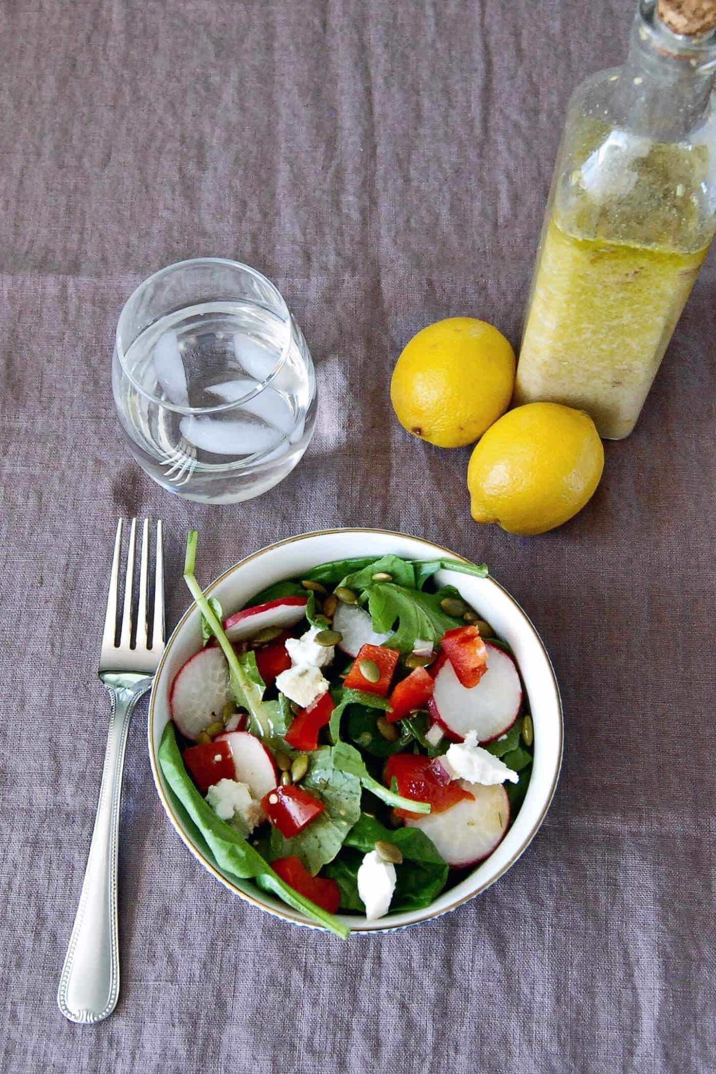 lemon and rosemary vinaigrette with salad.