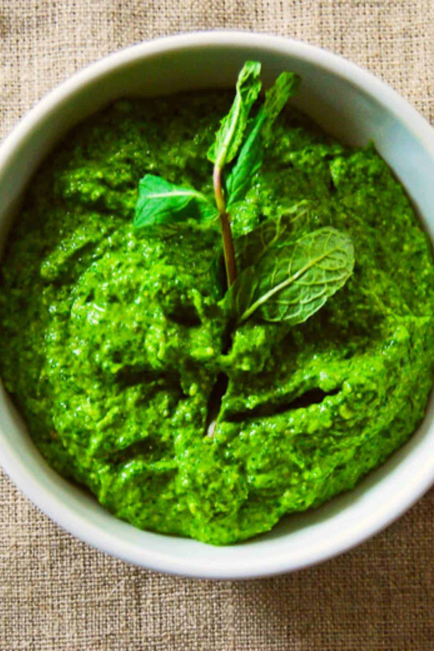 pea shoot pesto in bowl