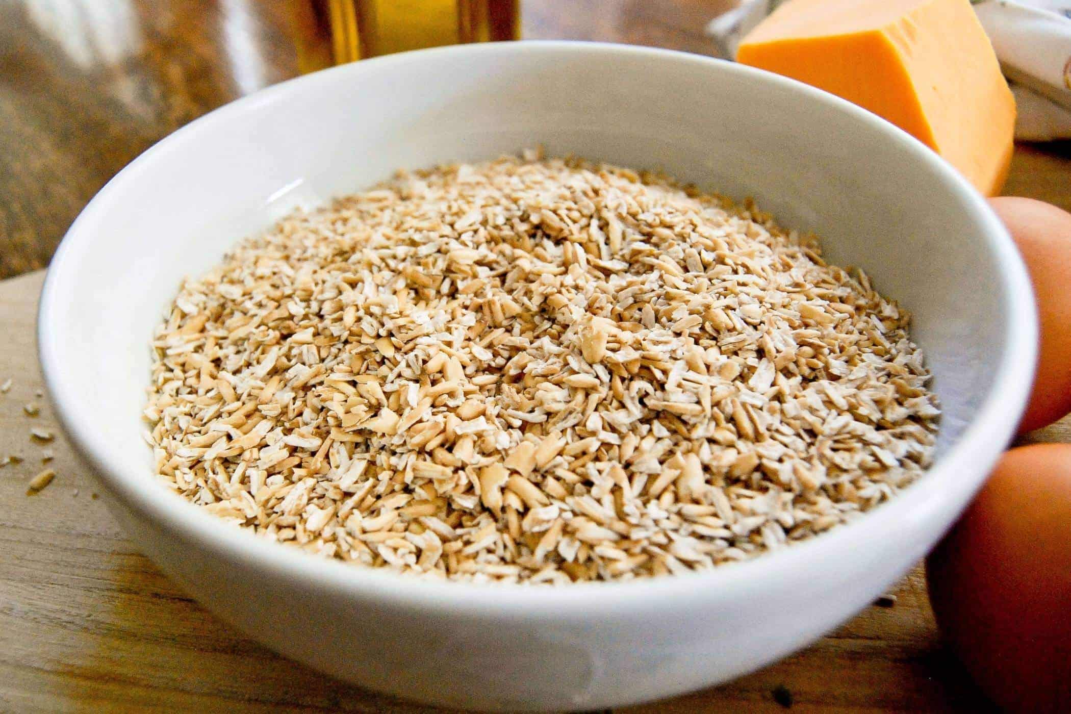 steel cut oats in bowl.