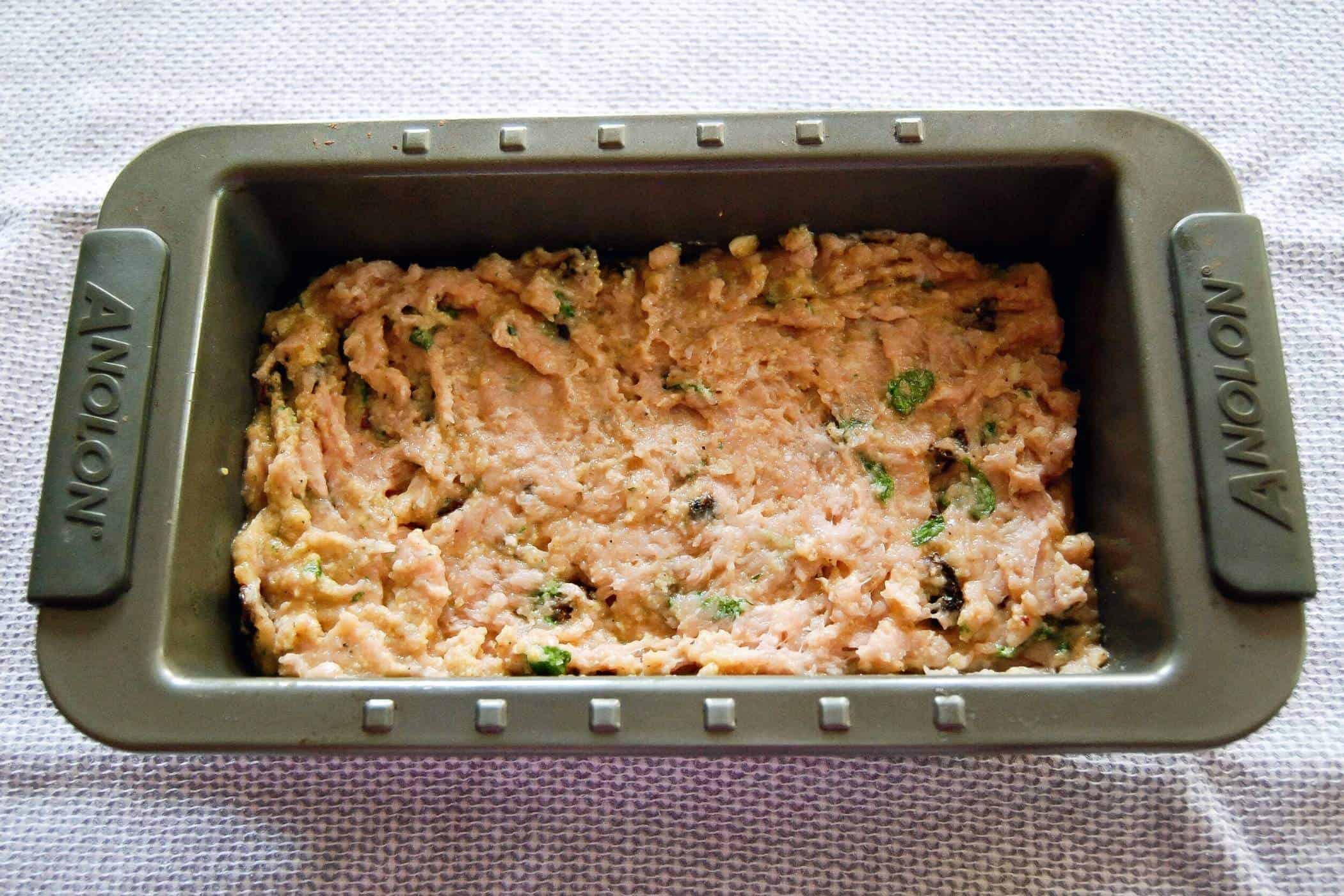 turkey meatloaf mix in pan.