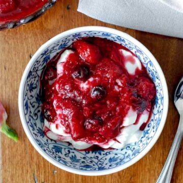 berry compote in bowl with yogurt