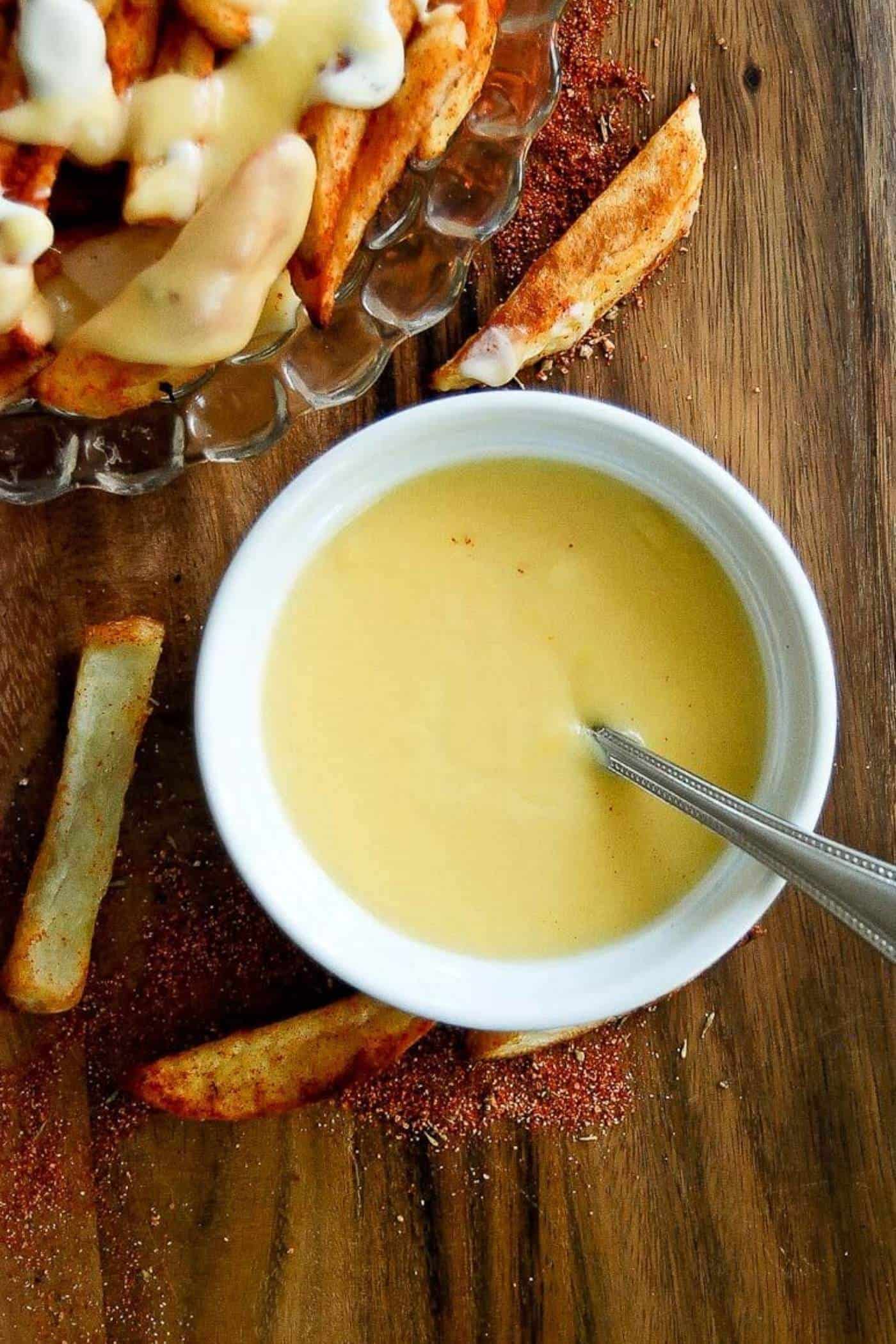 homemade cheese sauce in bowl.