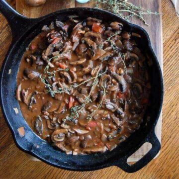 mushroom ragout in skillet