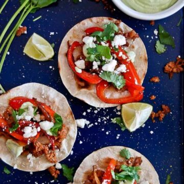 chorizo and red pepper tostadas on tray