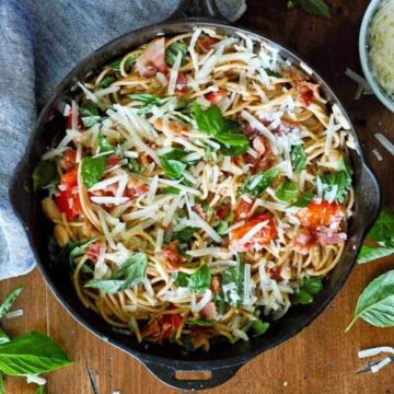 easy weeknight tuscan pasta in skillet