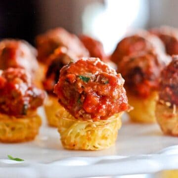 baked pasta nests with meatball appetizers.