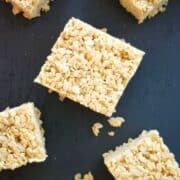 brown butter rice krispie treats on black serving board