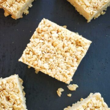 closeup of brown butter rice krispie treat