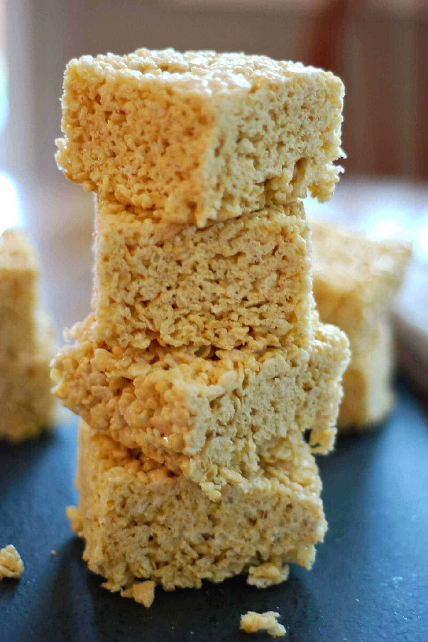 tower of brown butter rice krispie treats