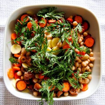 carrot and date chickpea salad in serving bowl