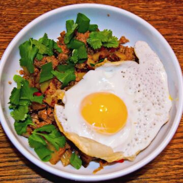 chorizo and egg hash in bowl