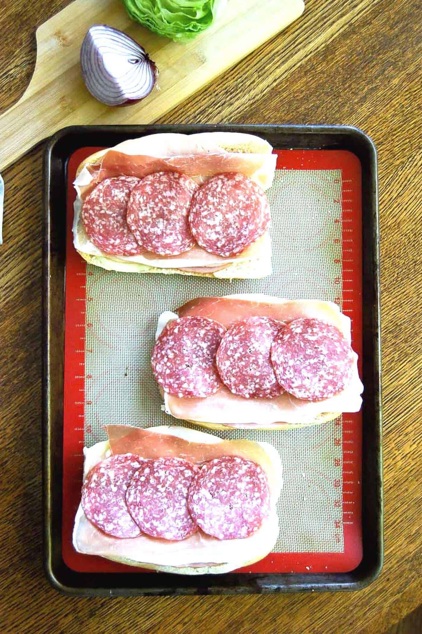 grinder sandwich recipe - salami layer.