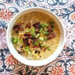 summer corn chowder in bowl.