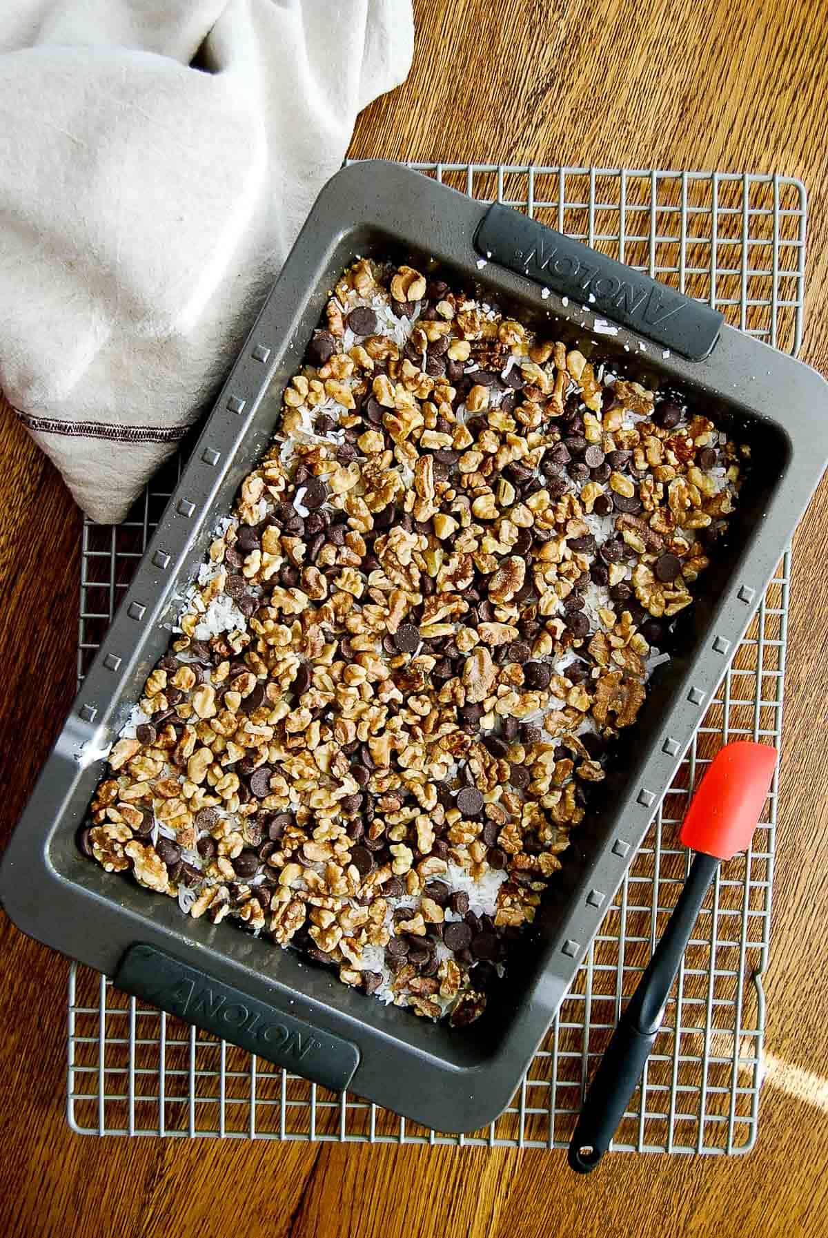 7 layer bars in pan pre baked.