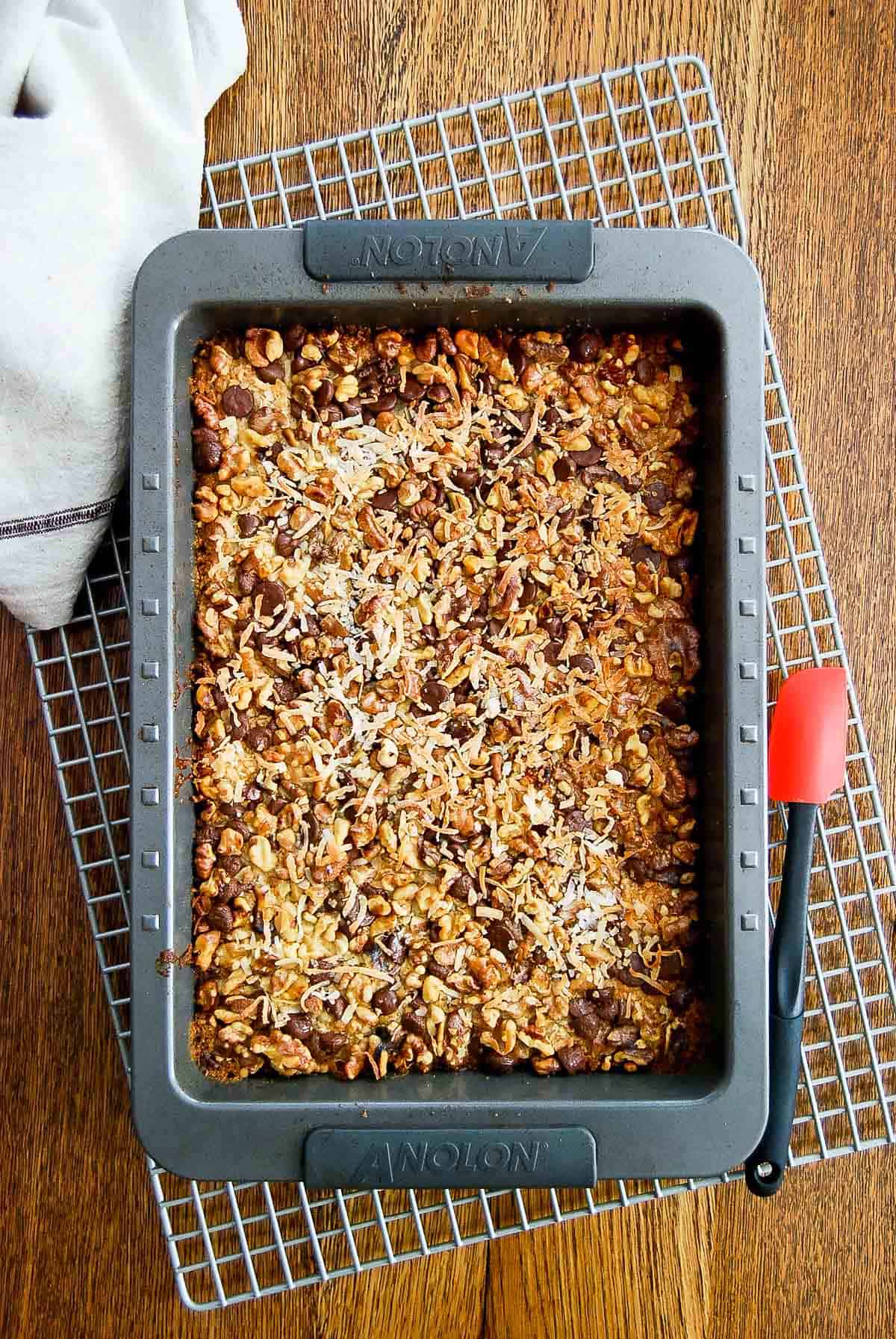 pan of 7 layer magic cookie bars.